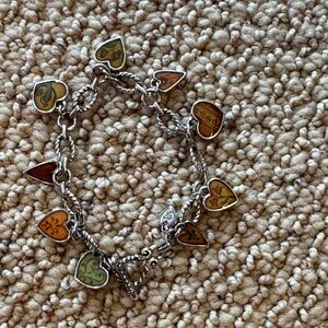 Brighton Silver Heart Charm Bracelet with Multicolor Enamel Hearts